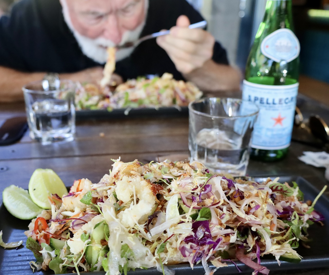Calamari salad and Pelligrino